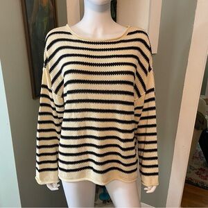 NWT New BiBi Black Cream Striped Sweater Oversized Cozy Medium M